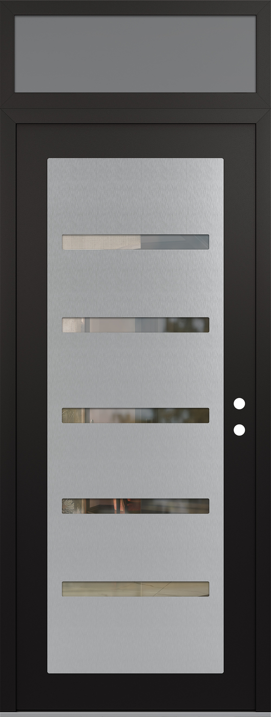 Modern Steel Front Door DIAMOND C7 36" X 96" BLACK/BLACK CLEAR GLASS PANEL STAINLESS STEEL LHI WITH TRANSOM FROSTED GLASS