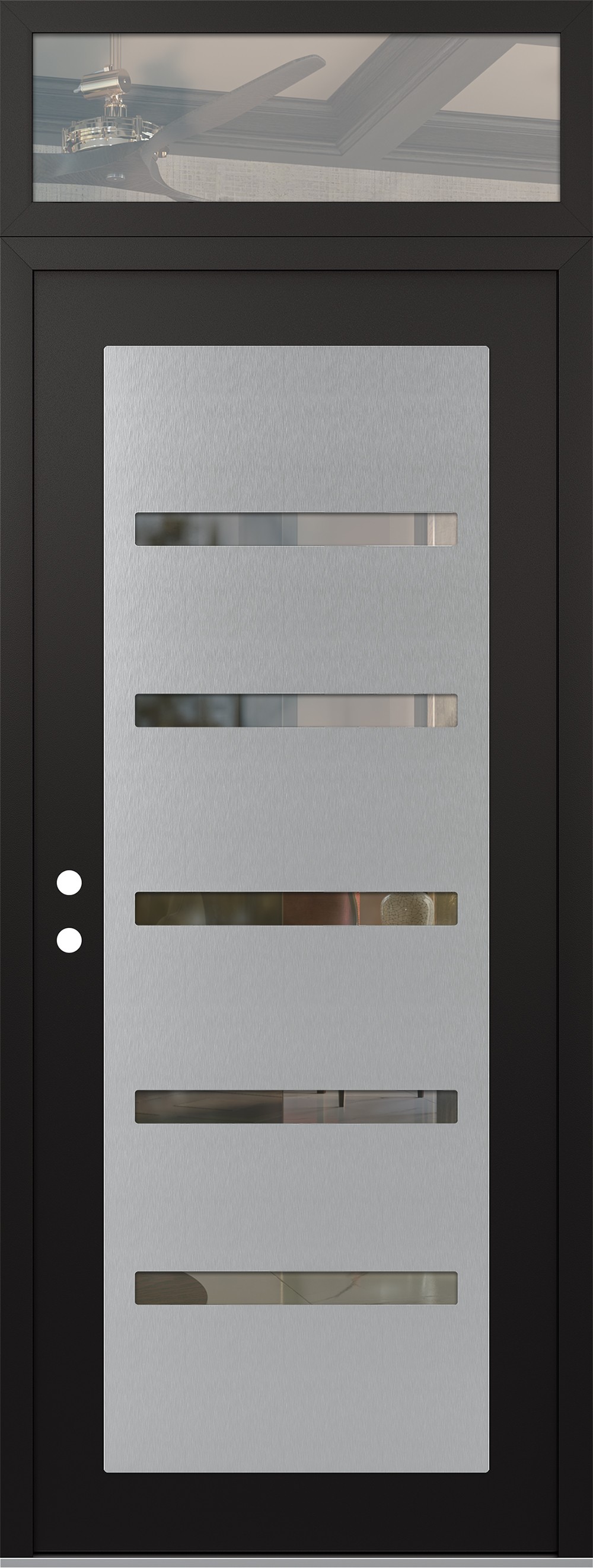 Modern Steel Front Door DIAMOND C7 36" X 96" BLACK/BLACK CLEAR GLASS PANEL STAINLESS STEEL RHI WITH TRANSOM CLEAR GLASS