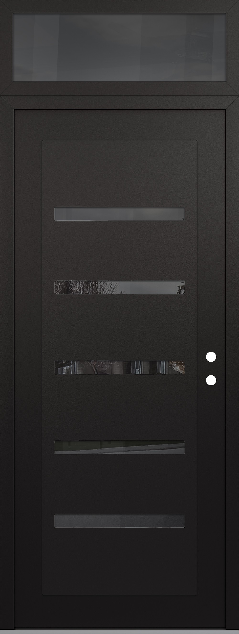 Modern Steel Front Door DIAMOND C7 36" X 96" BLACK/BLACK MIRRORED GLASS PANEL BLACK LHI WITH TRANSOM MIRRORED GLASS