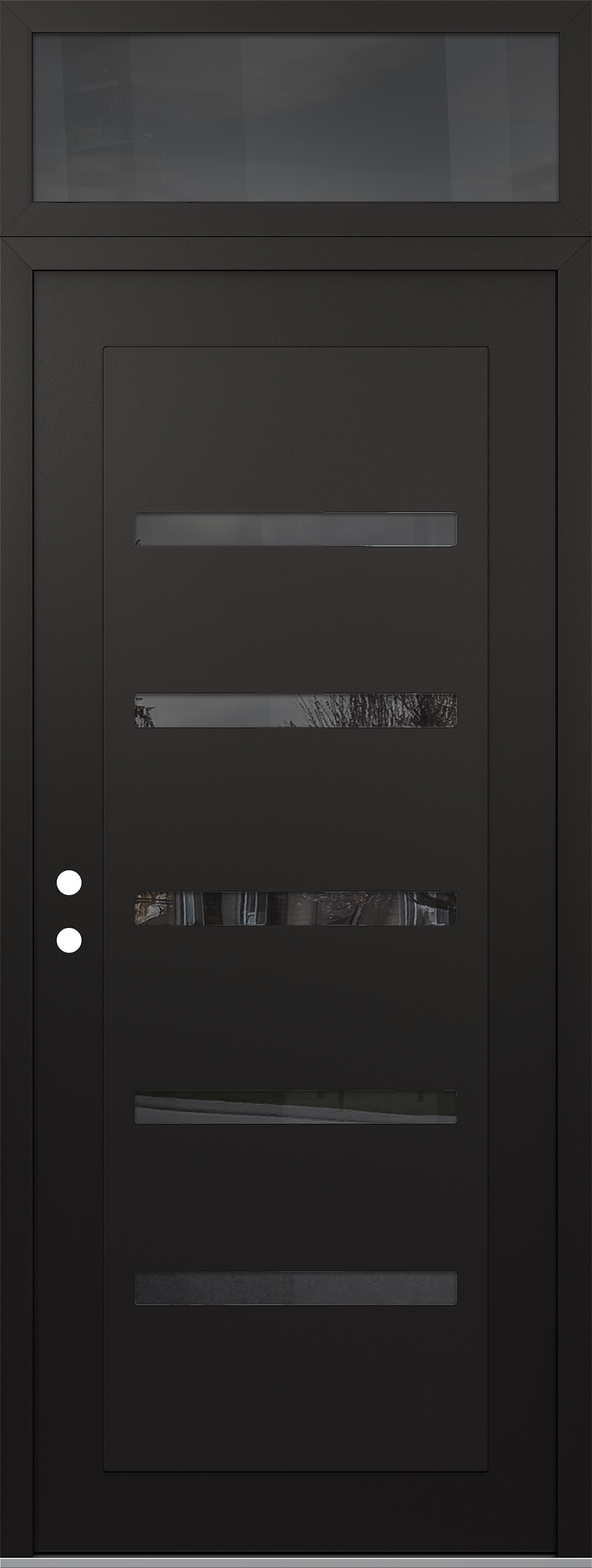Modern Steel Front Door DIAMOND C7 36" X 96" BLACK/BLACK MIRRORED GLASS PANEL BLACK RHI WITH TRANSOM MIRRORED GLASS
