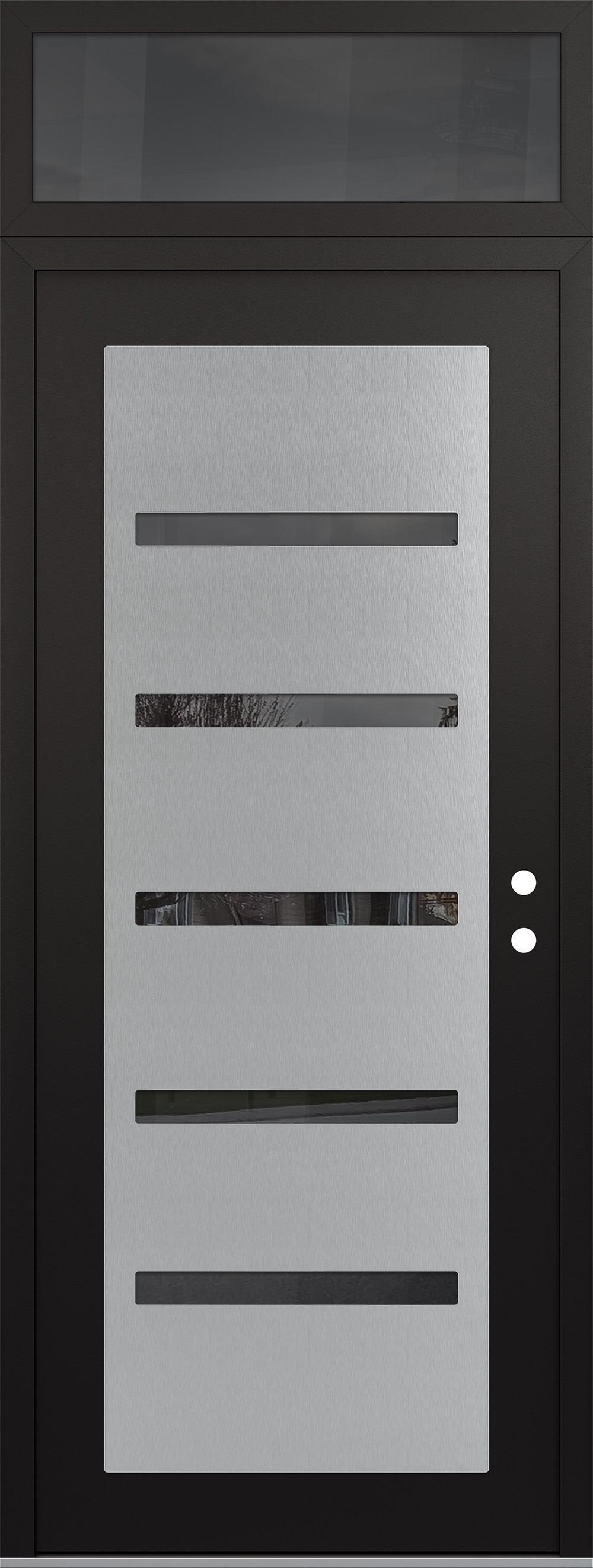 Modern Steel Front Door DIAMOND C7 36" X 96" BLACK/BLACK MIRRORED GLASS PANEL STAINLESS STEEL LHI WITH TRANSOM MIRRORED GLASS