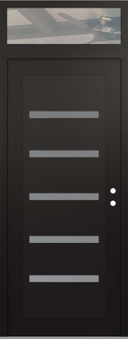 Modern Steel Front Door DIAMOND C7 36" X 96" BLACK/WHITE FROSTED GLASS PANEL BLACK LHI WITH TRANSOM CLEAR GLASS