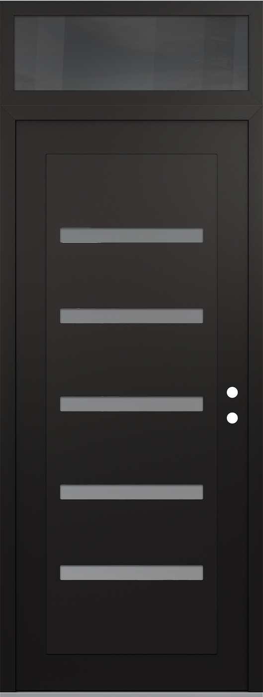 Modern Steel Front Door DIAMOND C7 36" X 96" BLACK/WHITE FROSTED GLASS PANEL BLACK LHI WITH TRANSOM MIRRORED GLASS