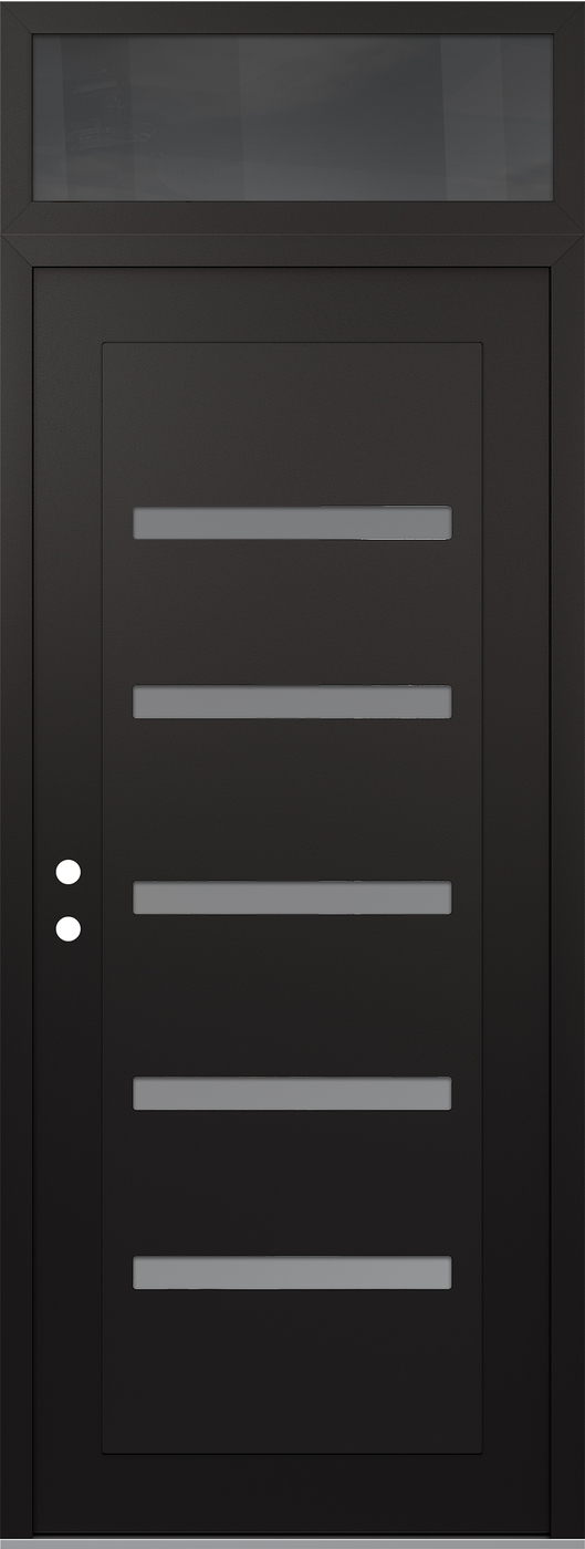 Modern Steel Front Door DIAMOND C7 36" X 96" BLACK/WHITE FROSTED GLASS PANEL BLACK RHI WITH TRANSOM MIRRORED GLASS