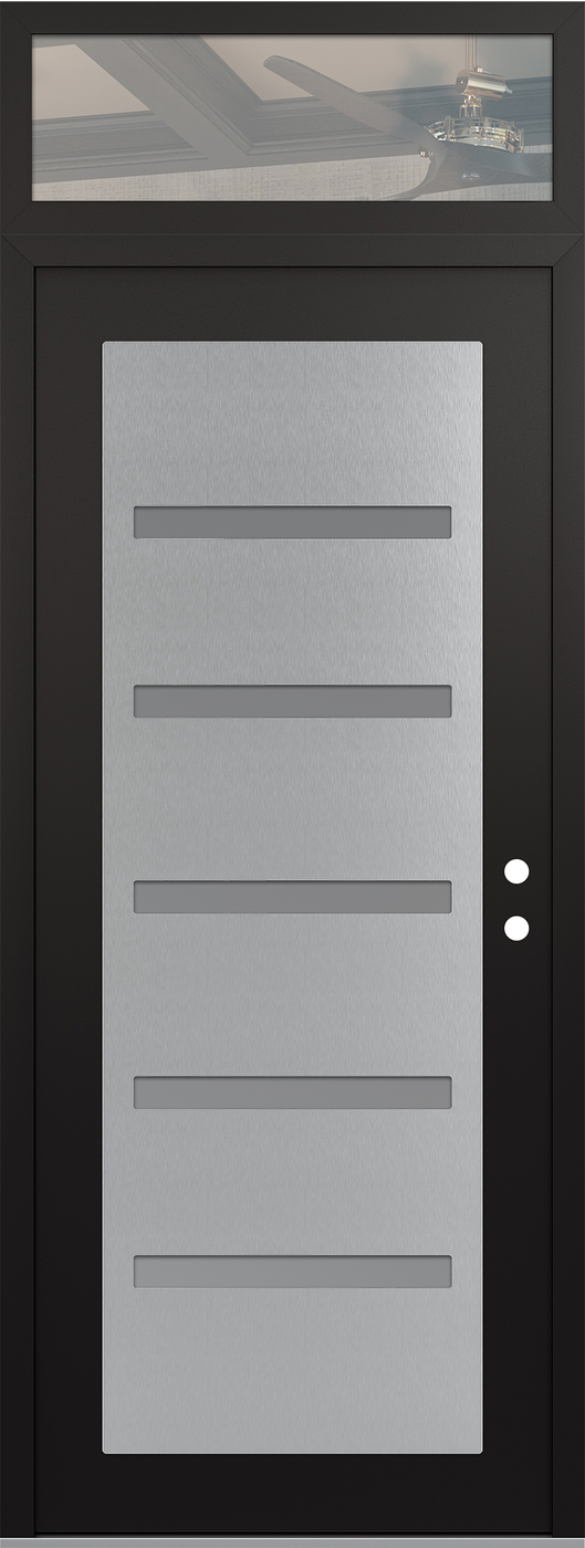 Modern Steel Front Door DIAMOND C7 36" X 96" BLACK/WHITE FROSTED GLASS PANEL STAINLESS STEEL LHI WITH TRANSOM CLEAR GLASS