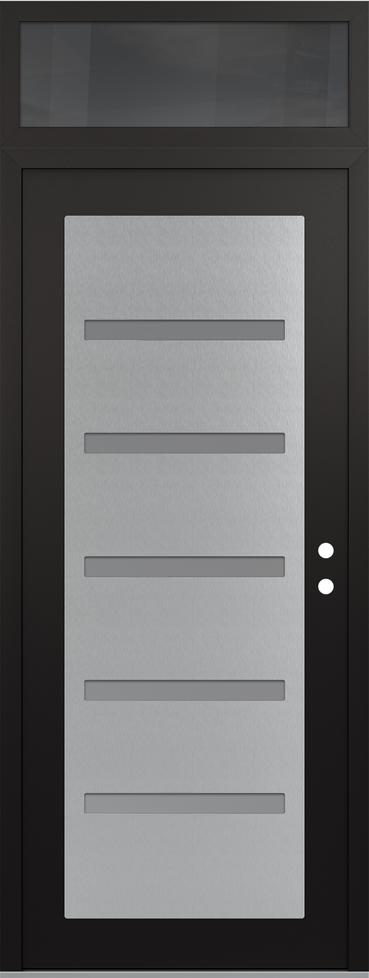 Modern Steel Front Door DIAMOND C7 36" X 96" BLACK/WHITE FROSTED GLASS PANEL STAINLESS STEEL LHI WITH TRANSOM MIRRORED GLASS