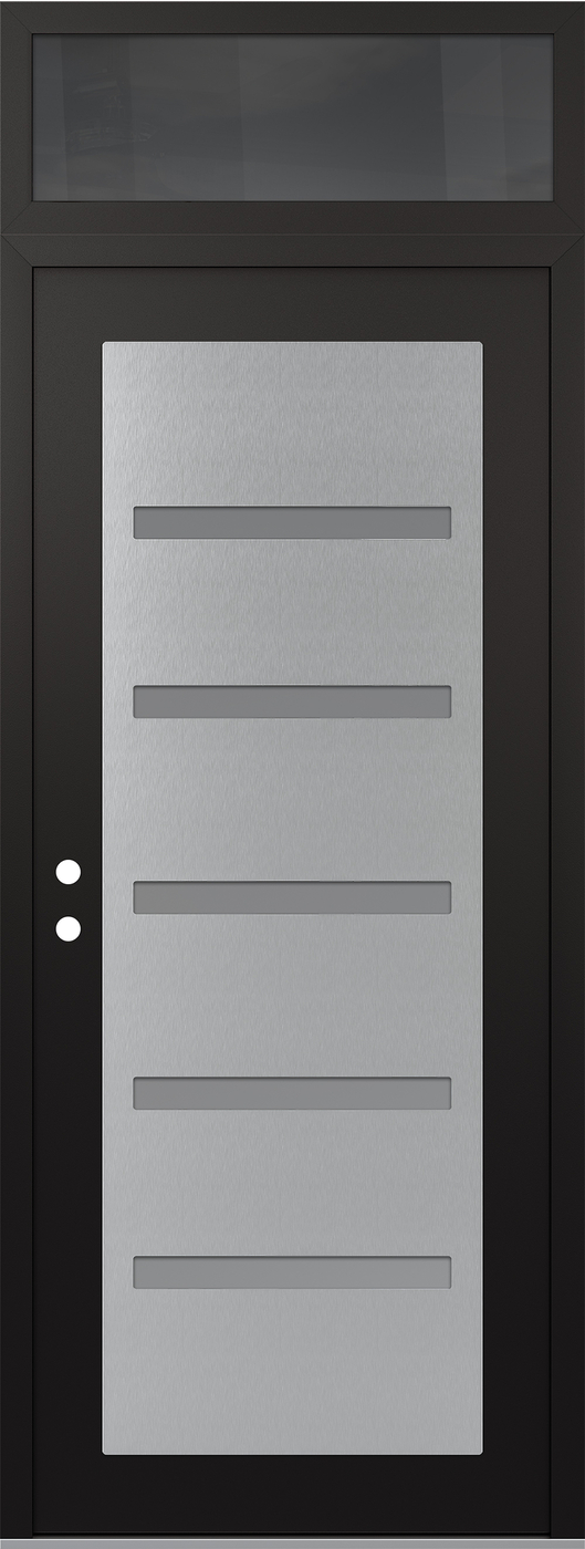Modern Steel Front Door DIAMOND C7 36" X 96" BLACK/WHITE FROSTED GLASS PANEL STAINLESS STEEL RHI WITH TRANSOM MIRRORED GLASS