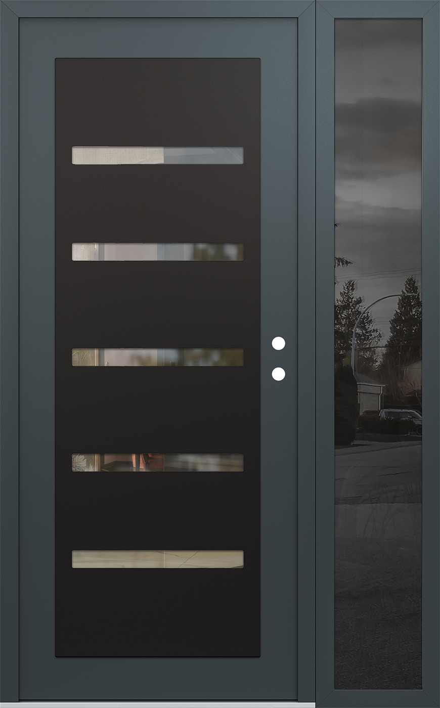 Modern Steel Front Door Diamond C7 48" x 80" anthracite/anthracite clear Glass Panel black LHI with Sidelite mirrored Glass