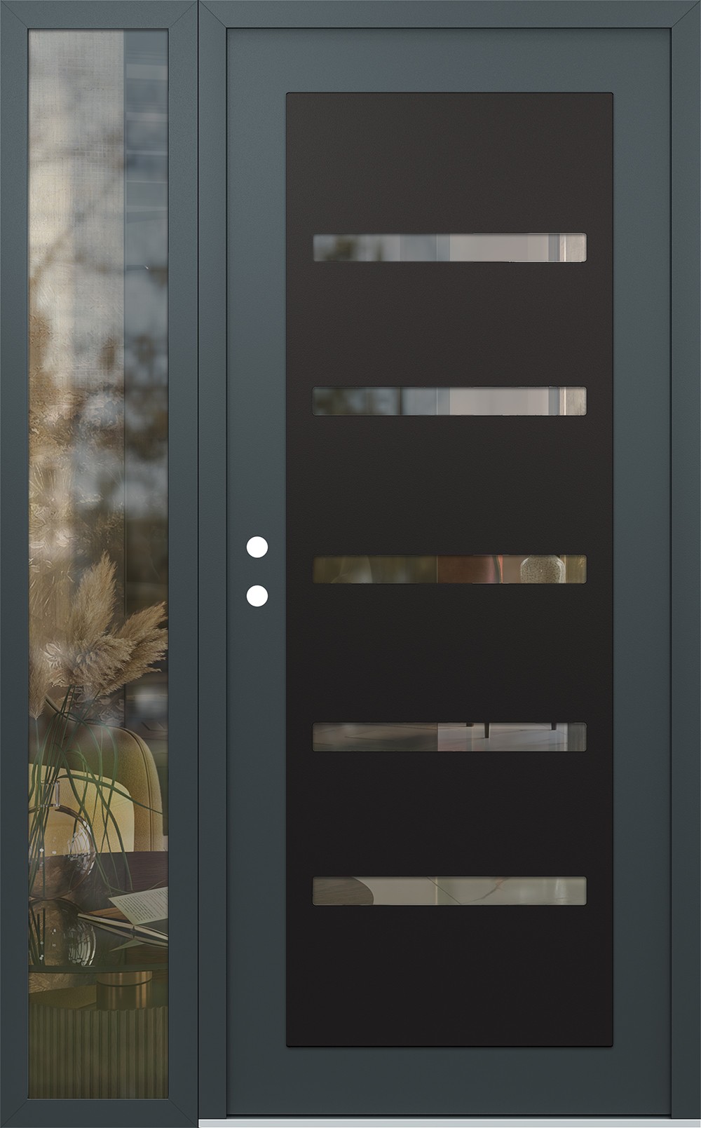 Modern Steel Front Door Diamond C7 48" x 80" anthracite/anthracite clear Glass Panel black RHI with Sidelite clear Glass