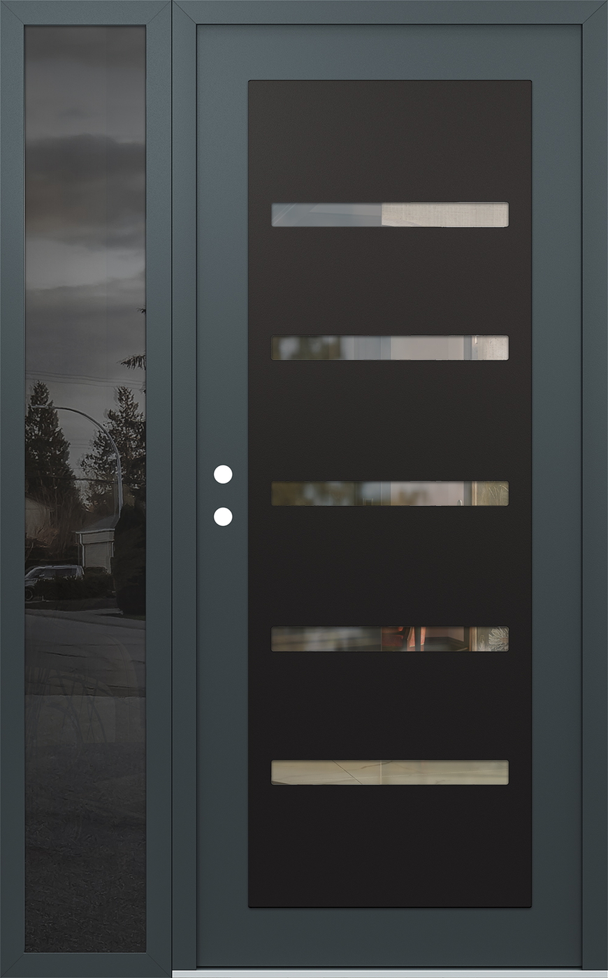 Modern Steel Front Door Diamond C7 48" x 80" anthracite/anthracite clear Glass Panel black RHI with Sidelite mirrored Glass