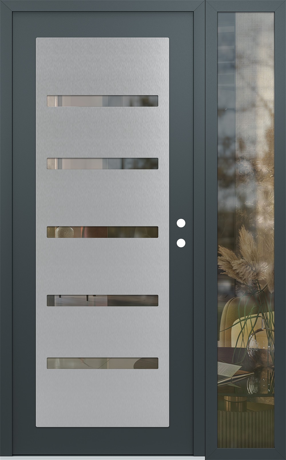 Modern Steel Front Door Diamond C7 48" x 80" anthracite/anthracite clear Glass Panel stainless steel LHI with Sidelite clear Glass