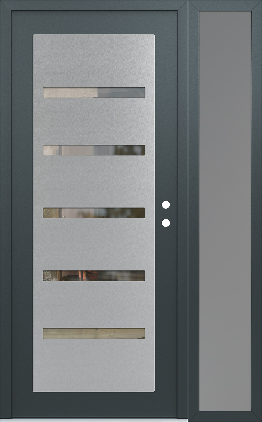 Modern Steel Front Door Diamond C7 48" x 80" anthracite/anthracite clear Glass Panel stainless steel LHI with Sidelite frosted Glass