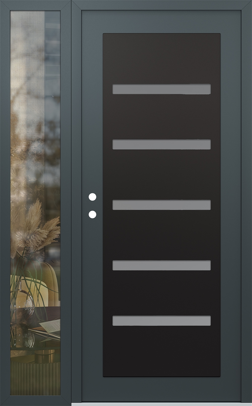 Modern Steel Front Door Diamond C7 48" x 80" anthracite/anthracite frosted Glass Panel black RHI with Sidelite clear Glass