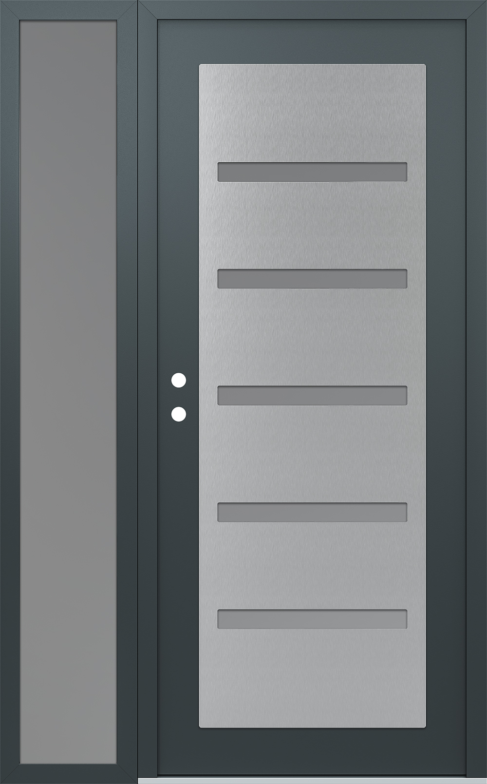Modern Steel Front Door Diamond C7 48" x 80" anthracite/anthracite frosted Glass Panel stainless steel RHI with Sidelite frosted Glass