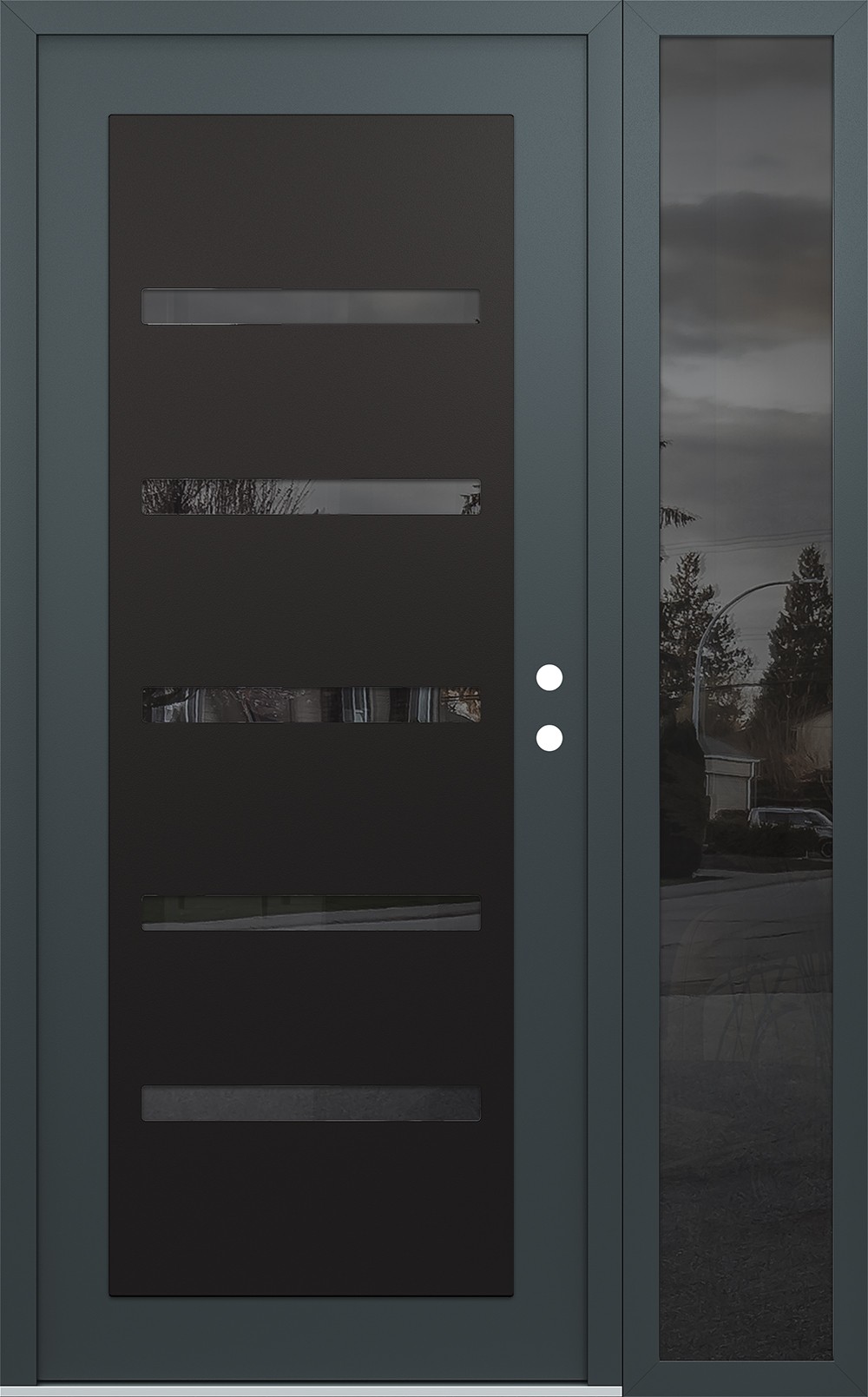 Modern Steel Front Door Diamond C7 48" x 80" anthracite/anthracite mirrored Glass Panel black LHI with Sidelite mirrored Glass