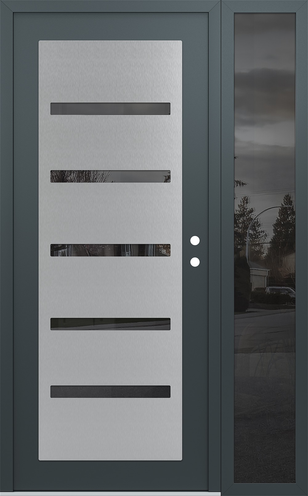 Modern Steel Front Door Diamond C7 48" x 80" anthracite/anthracite mirrored Glass Panel stainless steel LHI with Sidelite mirrored Glass