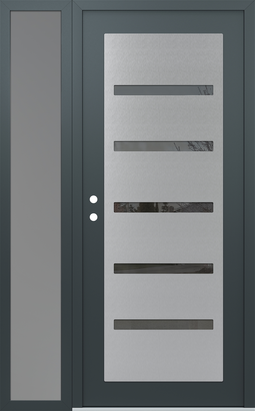 Modern Steel Front Door Diamond C7 48" x 80" anthracite/anthracite mirrored Glass Panel stainless steel RHI with Sidelite frosted Glass
