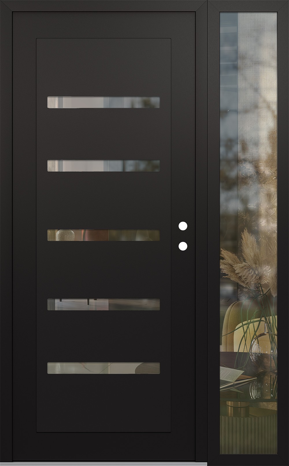 Modern Steel Front Door Diamond C7 48" x 80" black/black clear Glass Panel black LHI with Sidelite clear Glass