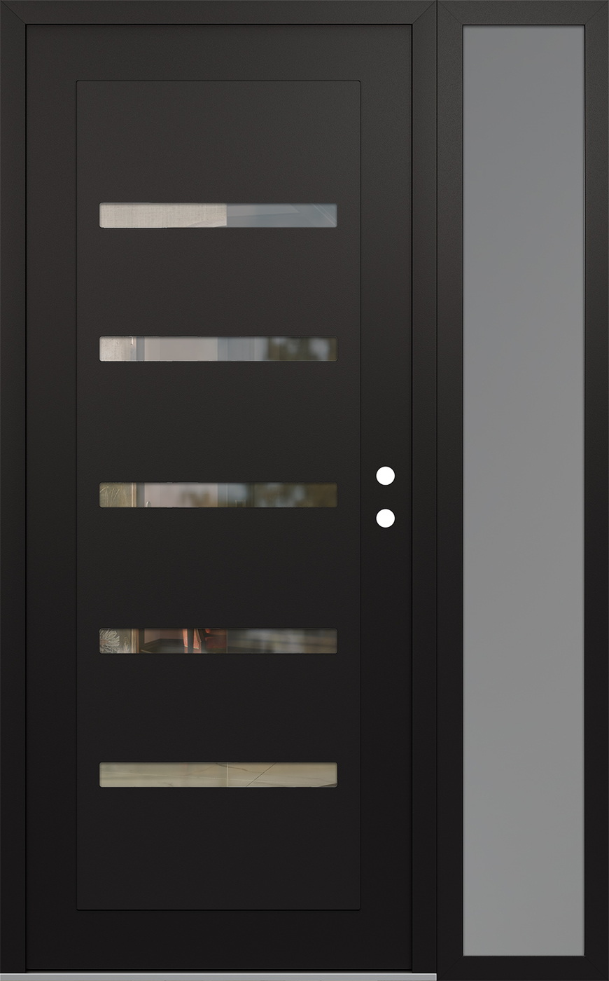 Modern Steel Front Door Diamond C7 48" x 80" black/black clear Glass Panel black LHI with Sidelite frosted Glass