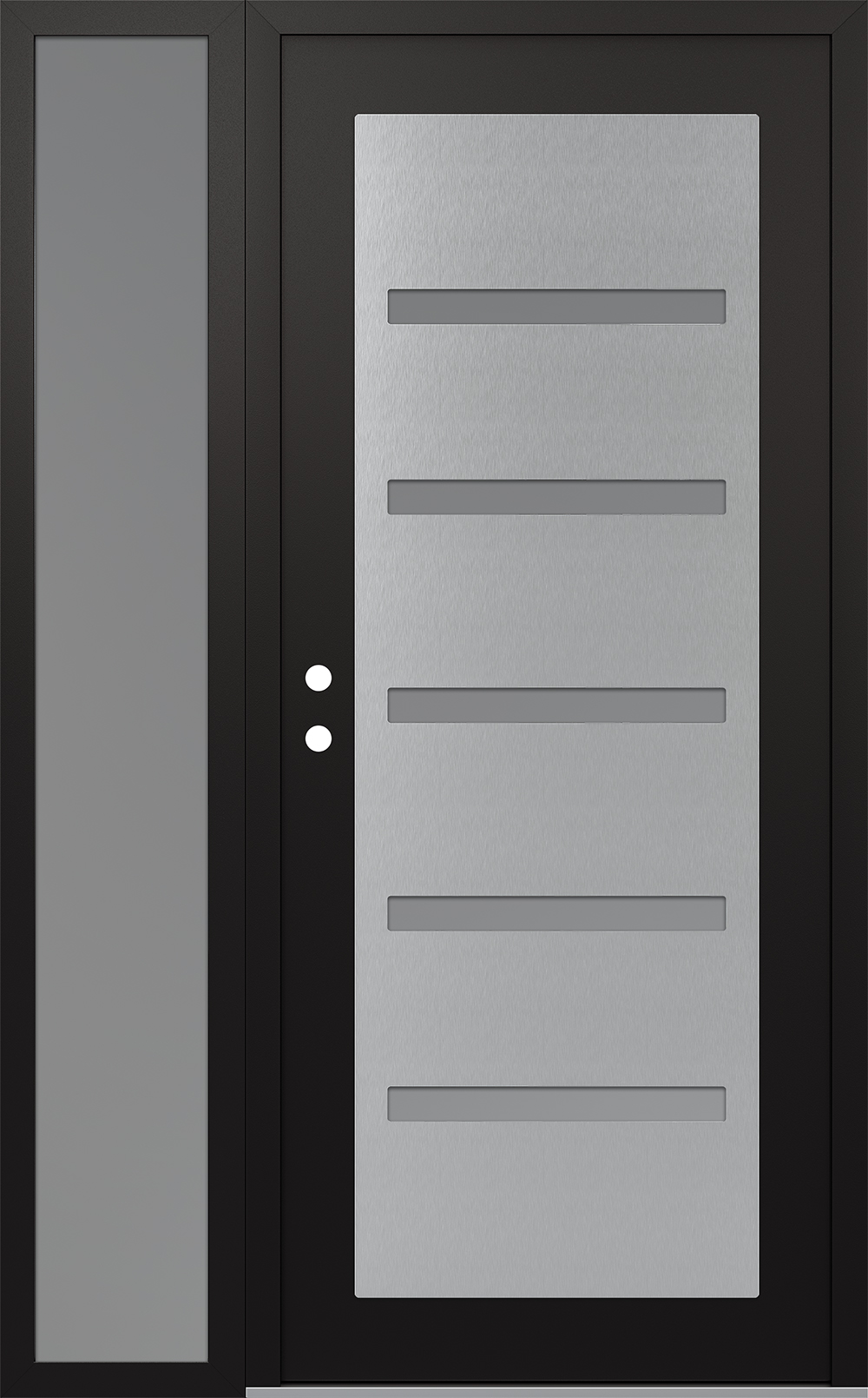 Modern Steel Front Door Diamond C7 48" x 80" black/white frosted Glass Panel stainless steel RHI with Sidelite frosted Glass