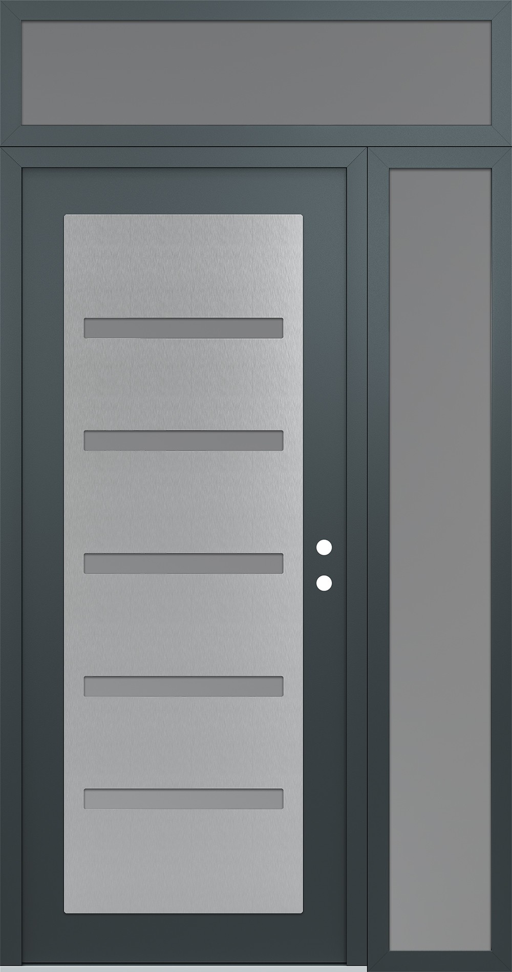 Modern Steel Front Door Diamond C7 48" x 96" anthracite/anthracite frosted Glass Panel stainless steel LHI with Sidelite and Transom frosted Glass