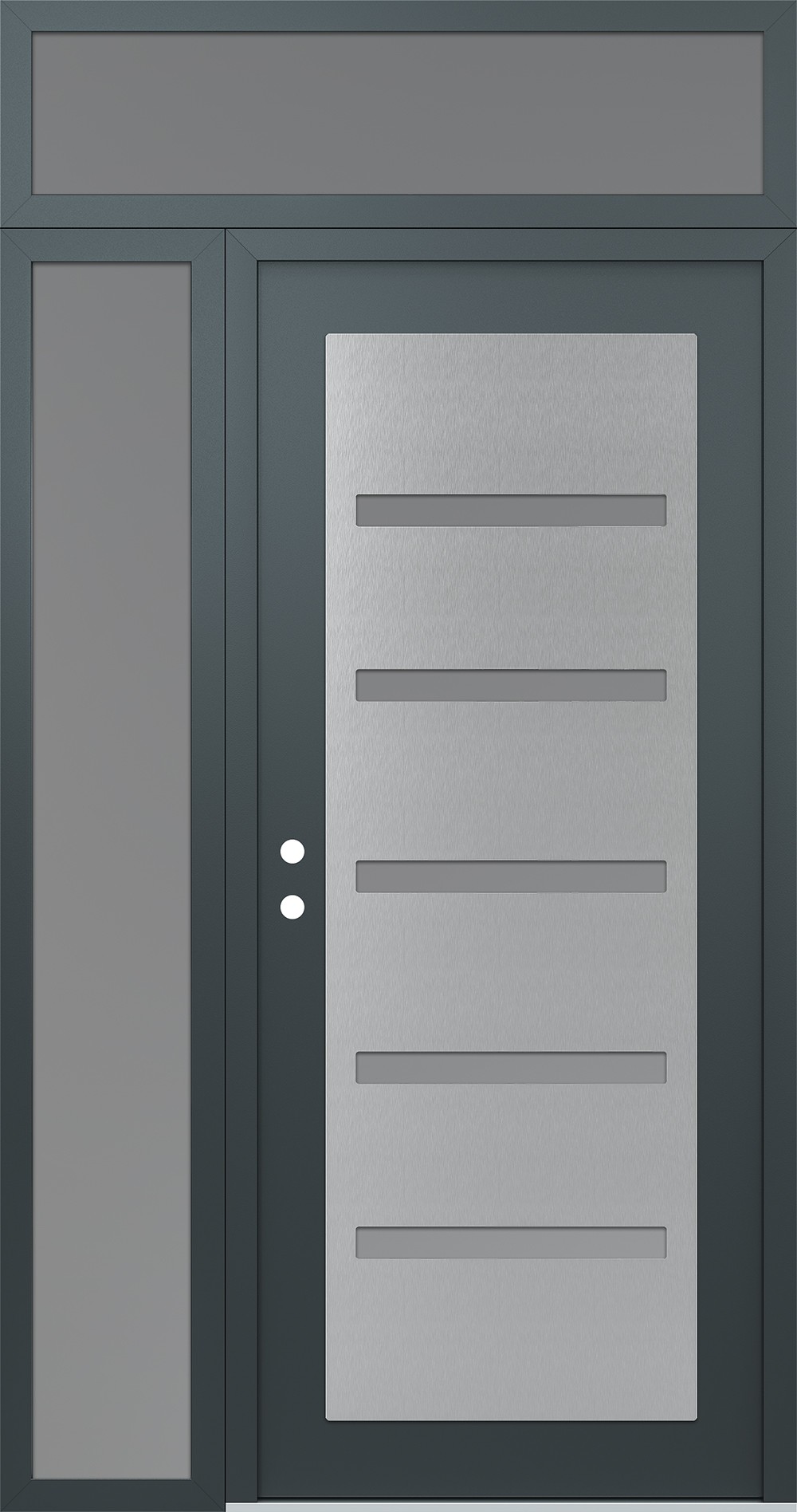 Modern Steel Front Door Diamond C7 48" x 96" anthracite/anthracite frosted Glass Panel stainless steel RHI with Sidelite and Transom frosted Glass