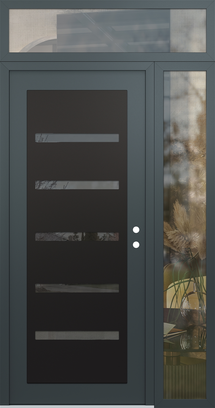 Modern Steel Front Door Diamond C7 48" x 96" anthracite/anthracite mirrored Glass Panel black LHI with Sidelite and Transom clear Glass