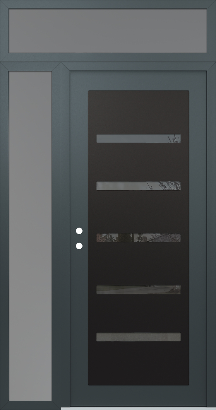 Modern Steel Front Door Diamond C7 48" x 96" anthracite/anthracite mirrored Glass Panel black RHI with Sidelite and Transom frosted Glass