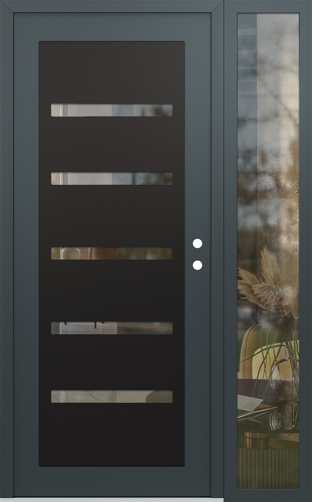 Modern Steel Front Door Diamond C7 50" x 80" anthracite/anthracite clear Glass Panel black LHI with Sidelite clear Glass