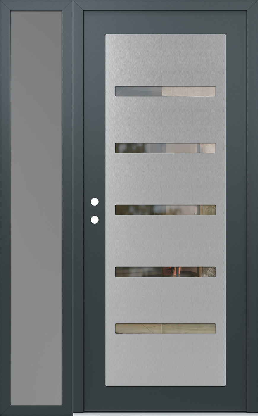 Modern Steel Front Door Diamond C7 50" x 80" anthracite/anthracite clear Glass Panel stainless steel RHI with Sidelite frosted Glass