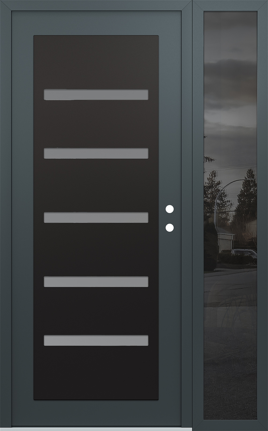 Modern Steel Front Door Diamond C7 50" x 80" anthracite/anthracite frosted Glass Panel black LHI with Sidelite mirrored Glass