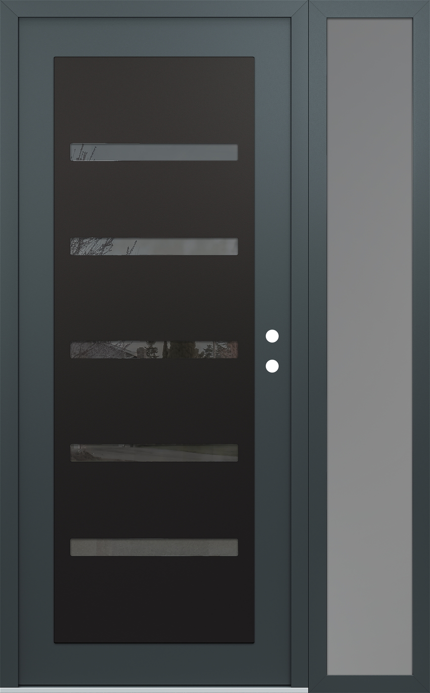 Modern Steel Front Door Diamond C7 50" x 80" anthracite/anthracite mirrored Glass Panel black LHI with Sidelite frosted Glass