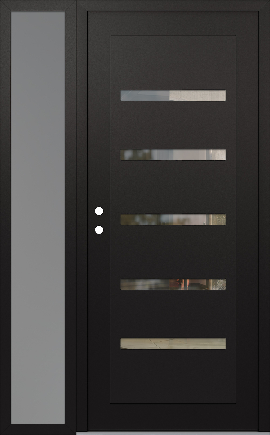 Modern Steel Front Door Diamond C7 50" x 80" black/black clear Glass Panel black RHI with Sidelite frosted Glass