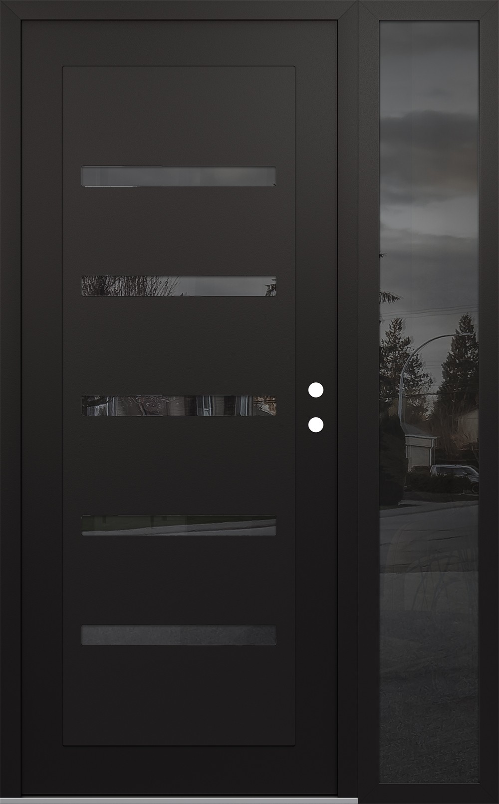 Modern Steel Front Door Diamond C7 50" x 80" black/black mirrored Glass Panel black LHI with Sidelite mirrored Glass