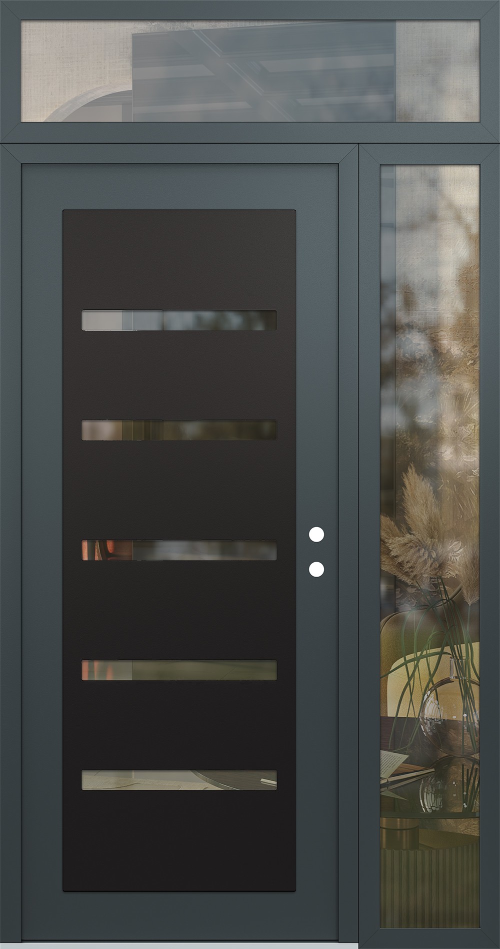 Modern Steel Front Door Diamond C7 50" x 96" anthracite/anthracite clear Glass Panel black LHI with Sidelite and Transom clear Glass