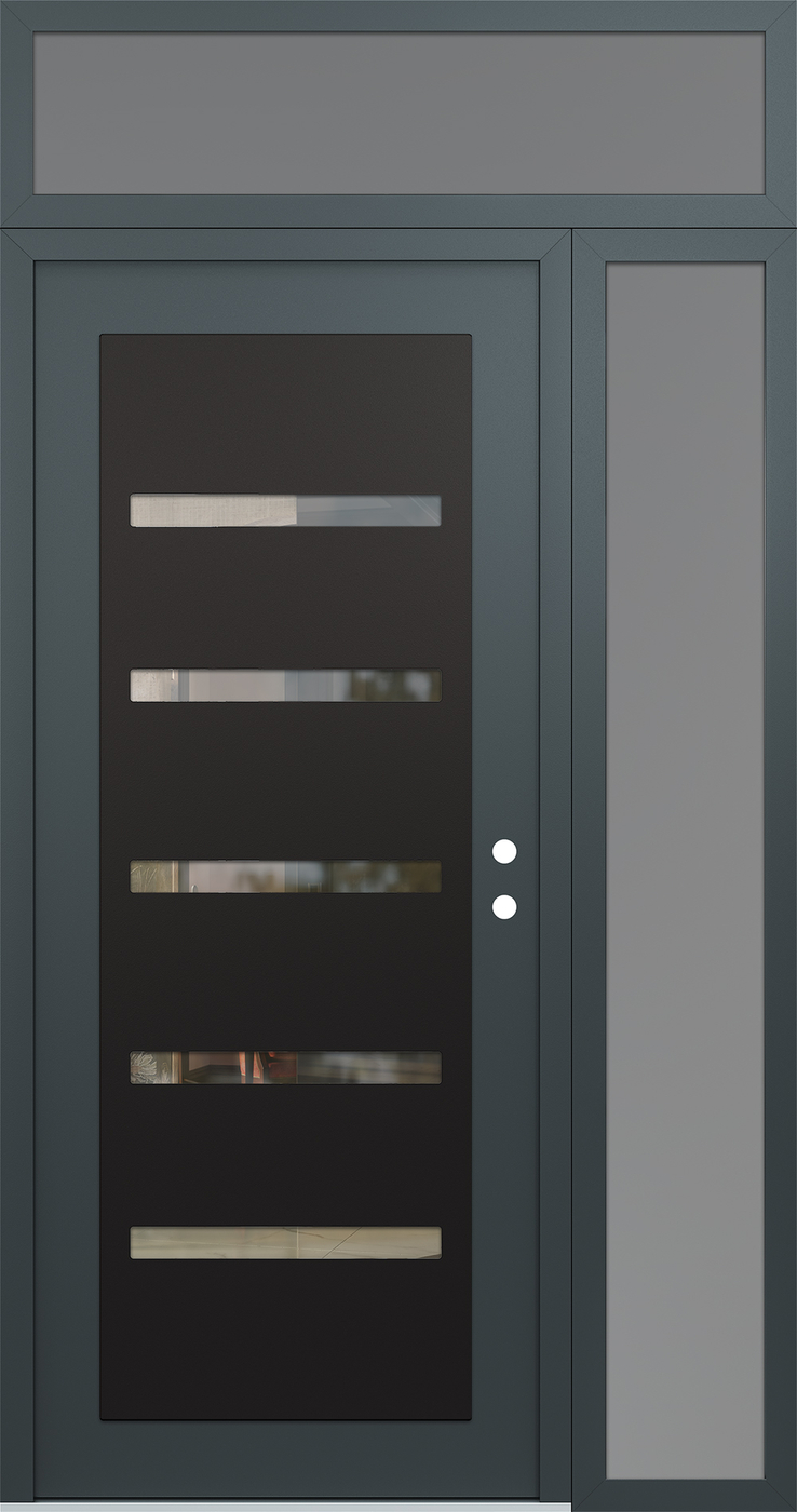 Modern Steel Front Door Diamond C7 50" x 96" anthracite/anthracite clear Glass Panel black LHI with Sidelite and Transom frosted Glass