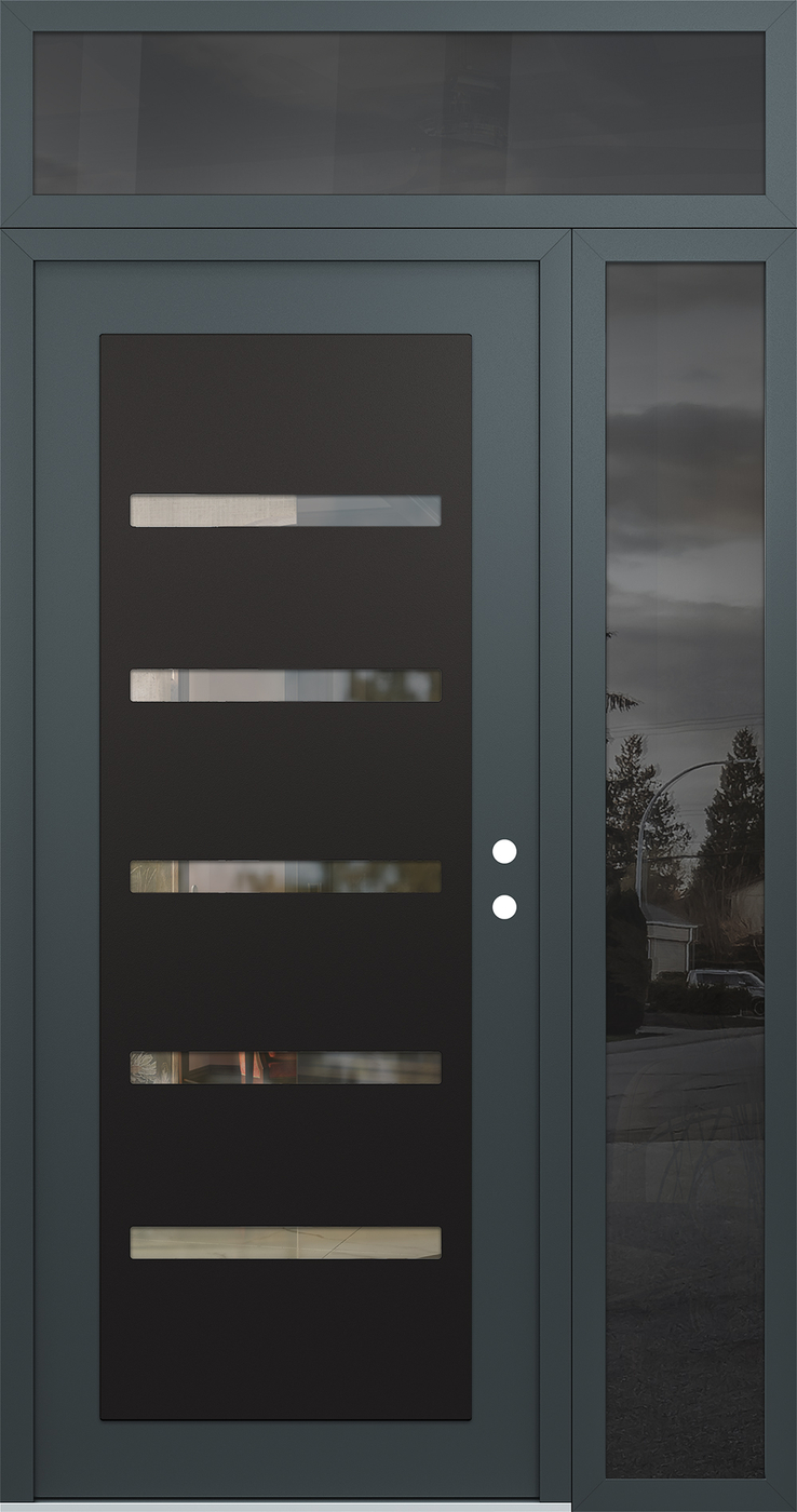 Modern Steel Front Door Diamond C7 50" x 96" anthracite/anthracite clear Glass Panel black LHI with Sidelite and Transom mirrored Glass
