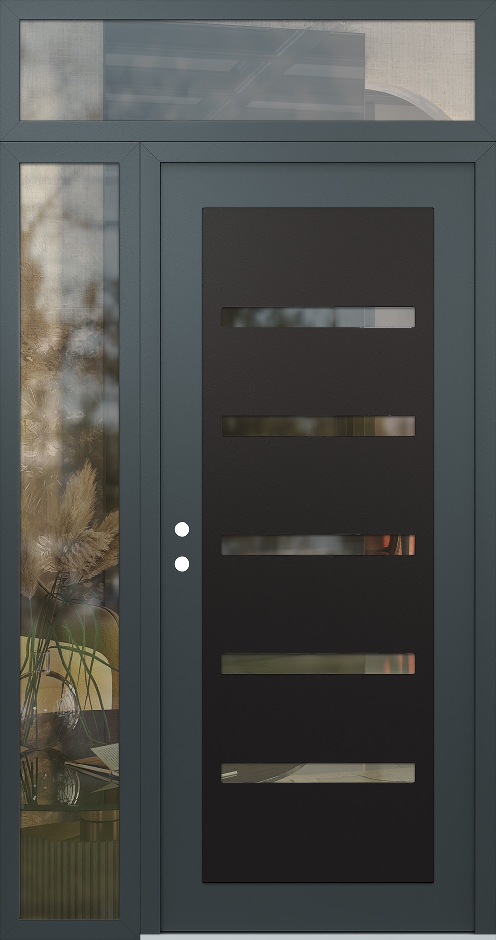 Modern Steel Front Door Diamond C7 50" x 96" anthracite/anthracite clear Glass Panel black RHI with Sidelite and Transom clear Glass