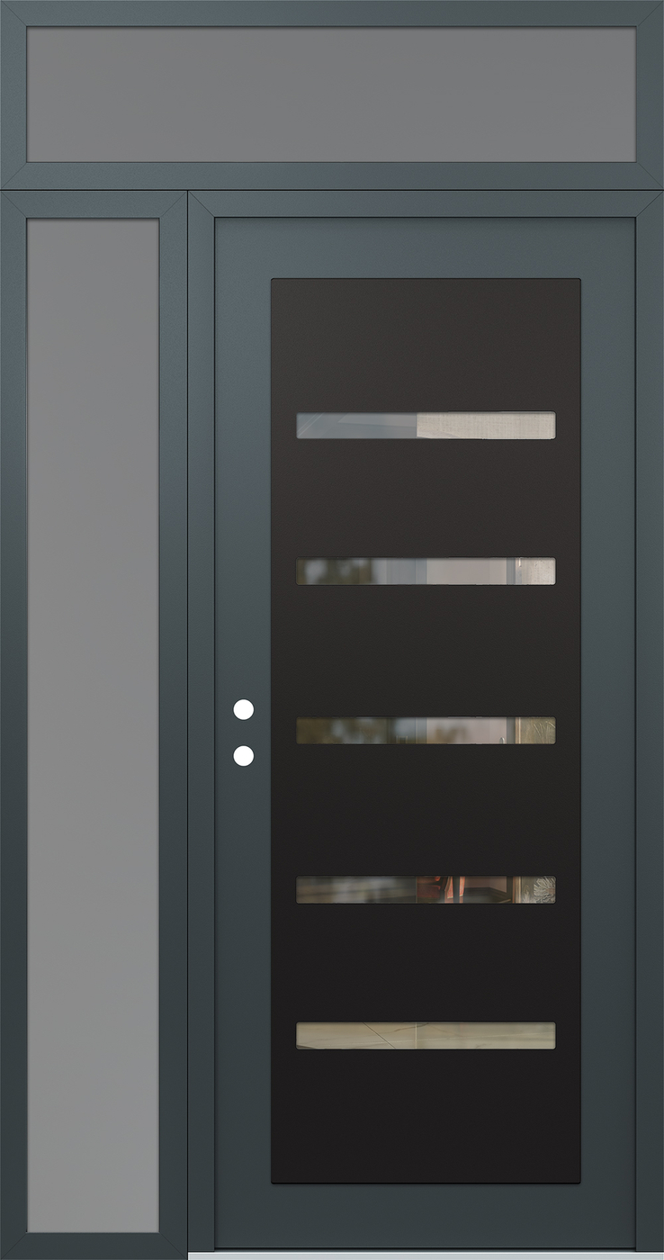 Modern Steel Front Door Diamond C7 50" x 96" anthracite/anthracite clear Glass Panel black RHI with Sidelite and Transom frosted Glass