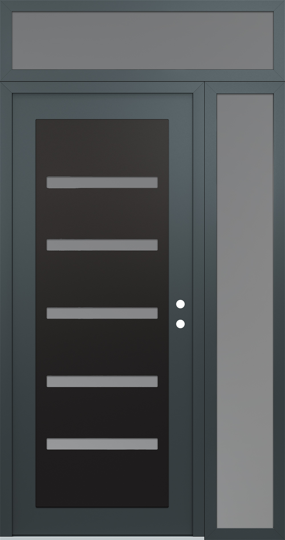 Modern Steel Front Door Diamond C7 50" x 96" anthracite/anthracite frosted Glass Panel black LHI with Sidelite and Transom frosted Glass