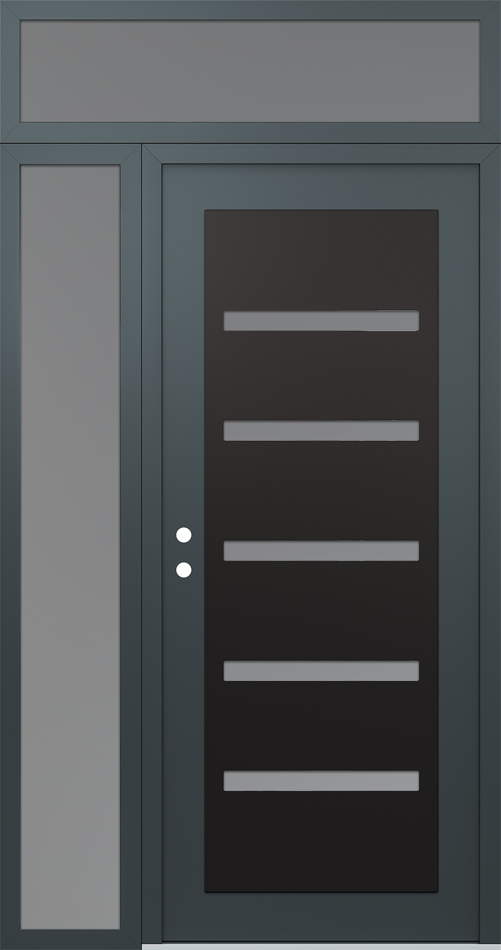 Modern Steel Front Door Diamond C7 50" x 96" anthracite/anthracite frosted Glass Panel black RHI with Sidelite and Transom frosted Glass