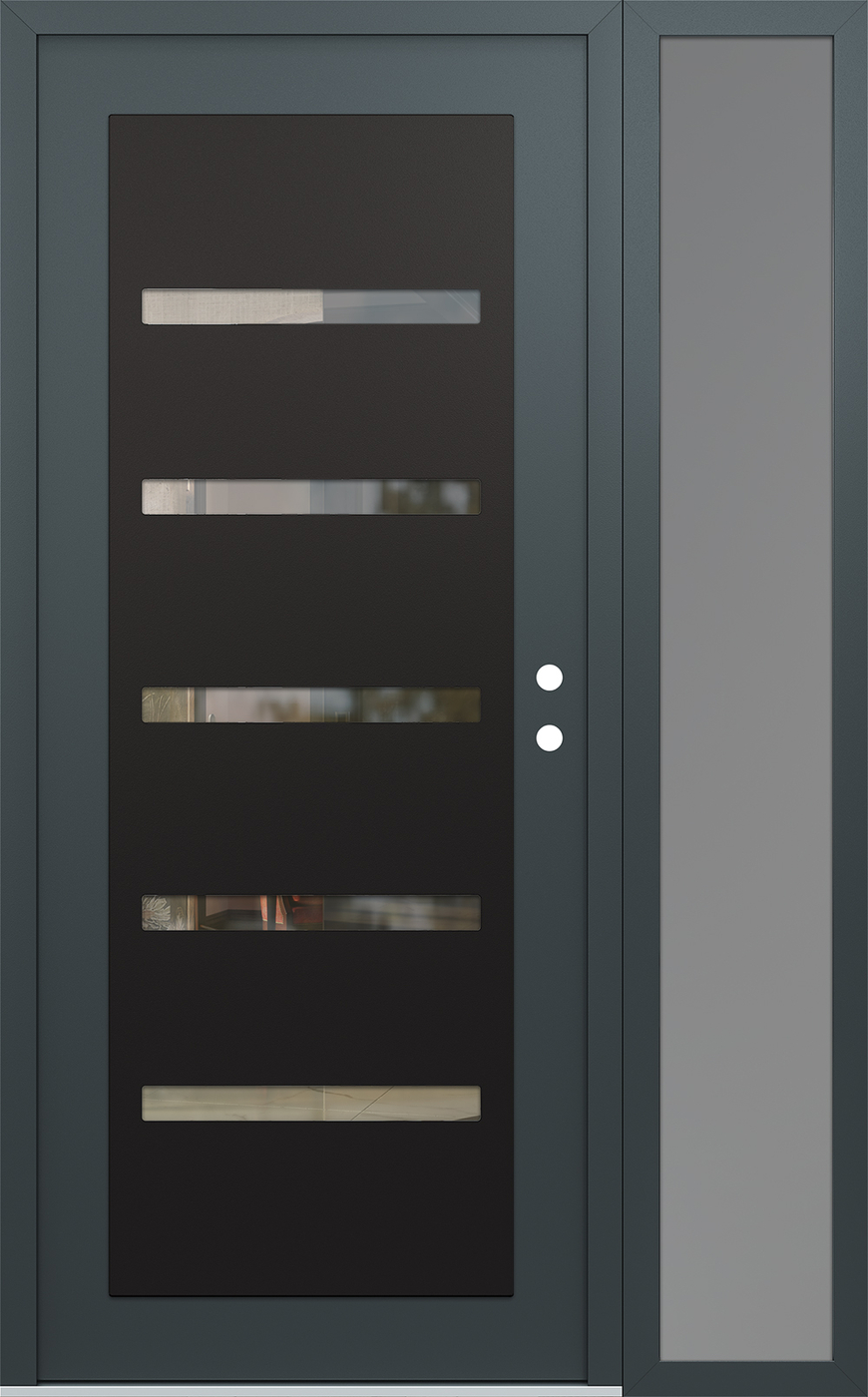 Modern Steel Front Door Diamond C7 52" x 80" anthracite/anthracite clear Glass Panel black LHI with Sidelite frosted Glass