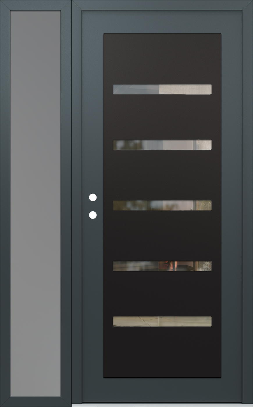 Modern Steel Front Door Diamond C7 52" x 80" anthracite/anthracite clear Glass Panel black RHI with Sidelite frosted Glass