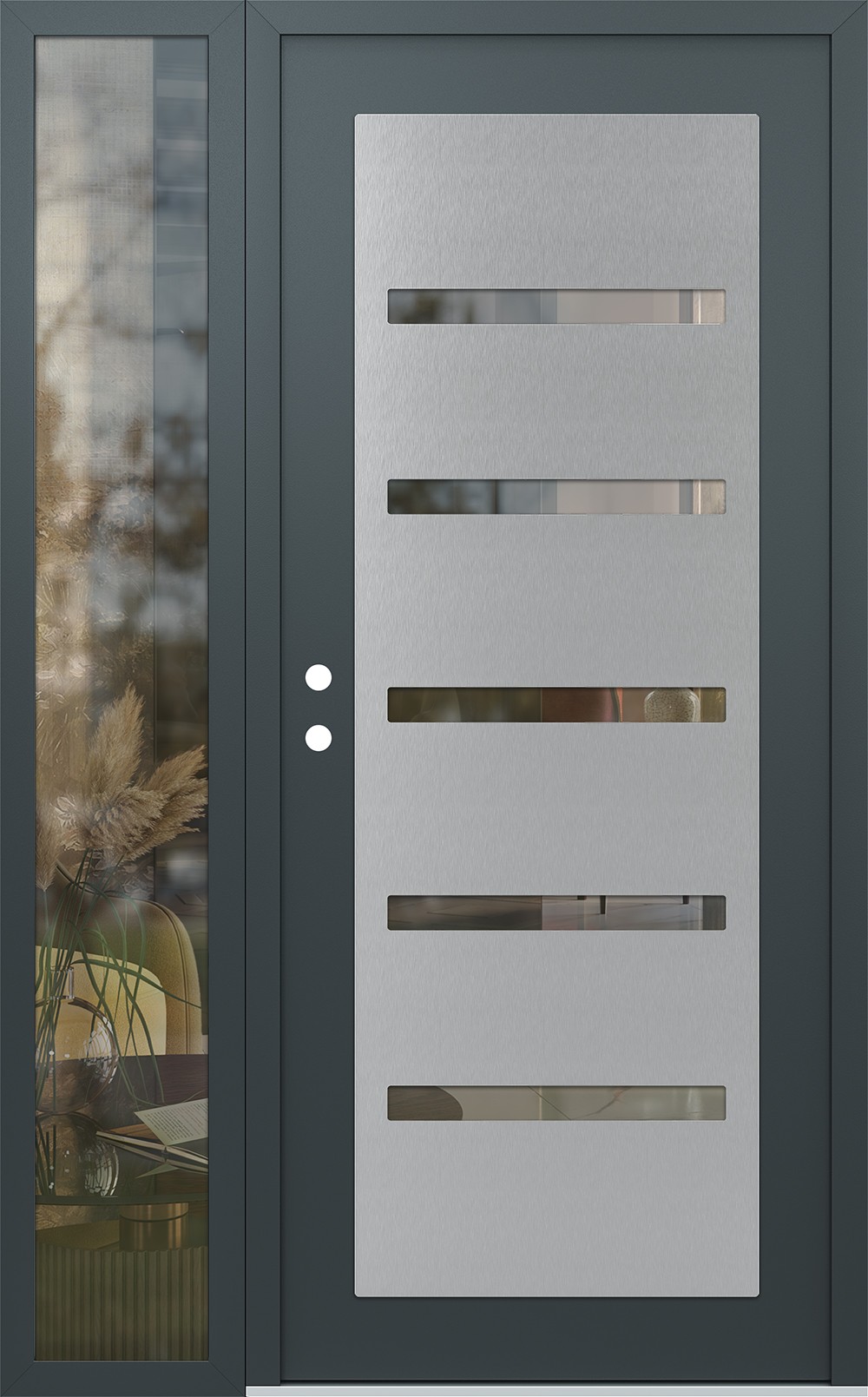 Modern Steel Front Door Diamond C7 52" x 80" anthracite/anthracite clear Glass Panel stainless steel RHI with Sidelite clear Glass