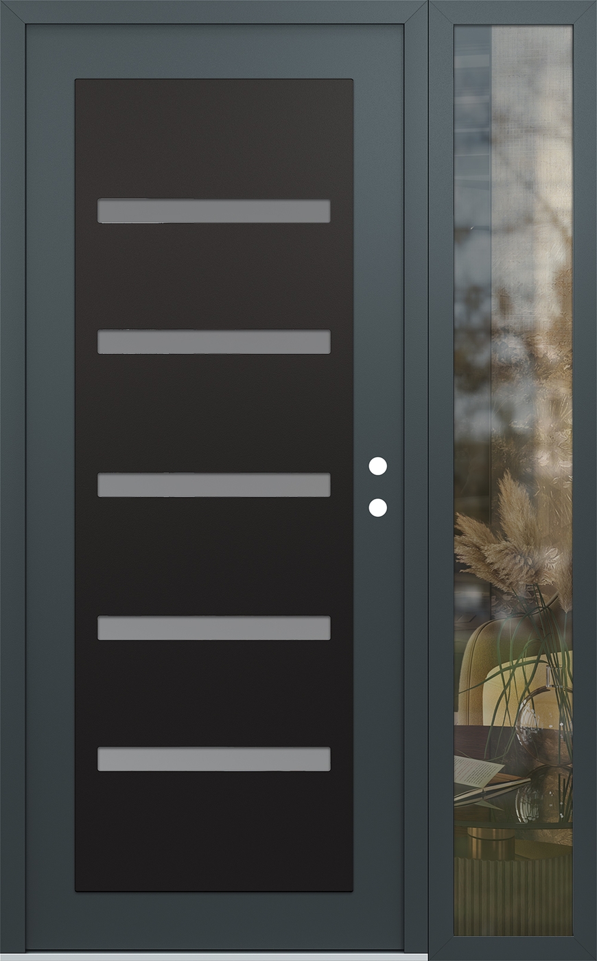 Modern Steel Front Door Diamond C7 52" x 80" anthracite/anthracite frosted Glass Panel black LHI with Sidelite clear Glass