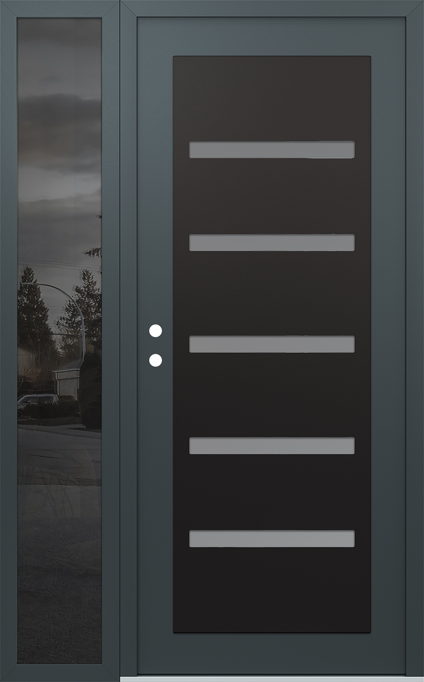 Modern Steel Front Door Diamond C7 52" x 80" anthracite/anthracite frosted Glass Panel black RHI with Sidelite mirrored Glass