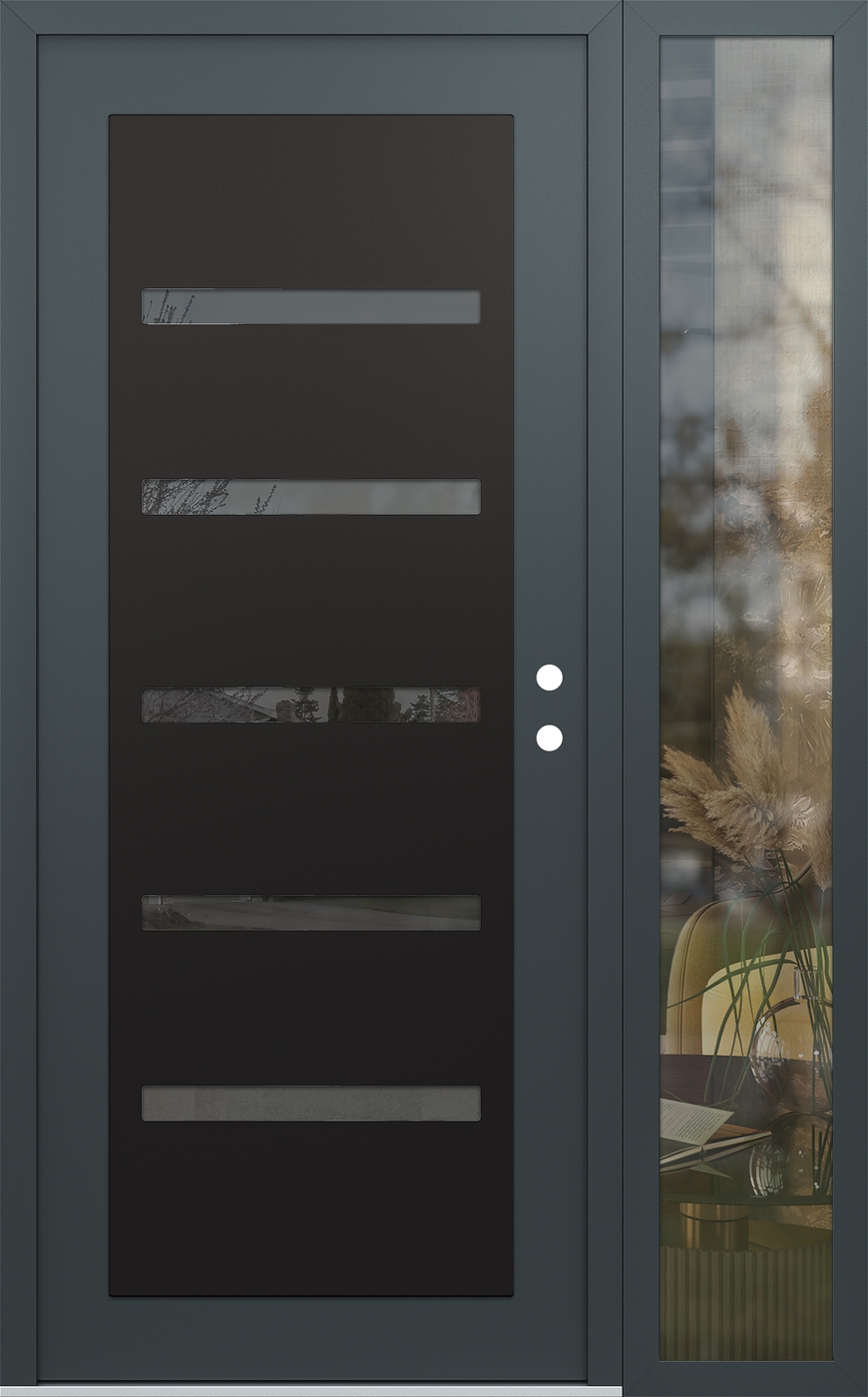 Modern Steel Front Door Diamond C7 52" x 80" anthracite/anthracite mirrored Glass Panel black LHI with Sidelite clear Glass