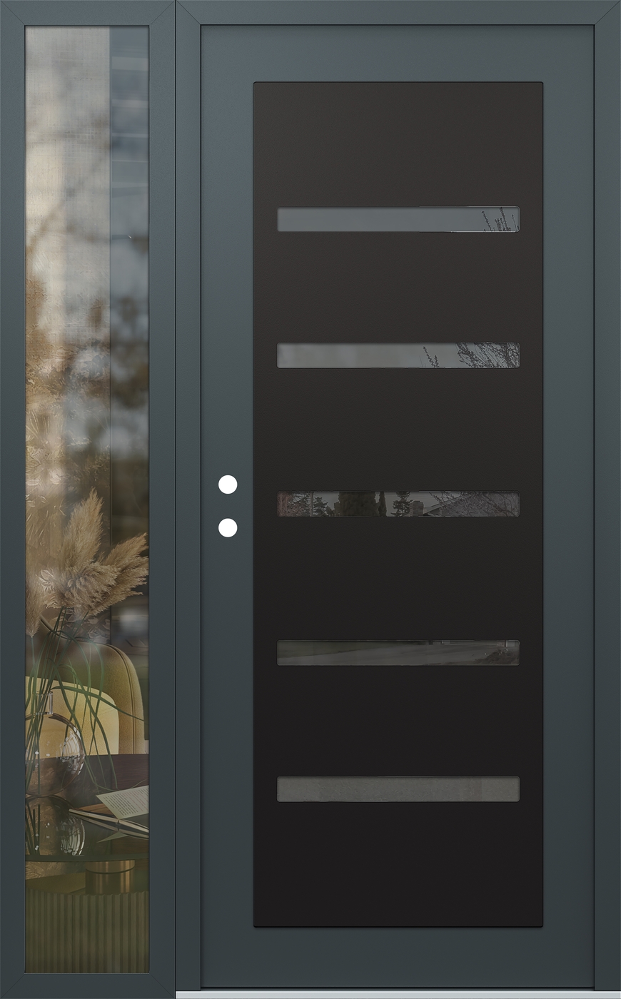Modern Steel Front Door Diamond C7 52" x 80" anthracite/anthracite mirrored Glass Panel black RHI with Sidelite clear Glass