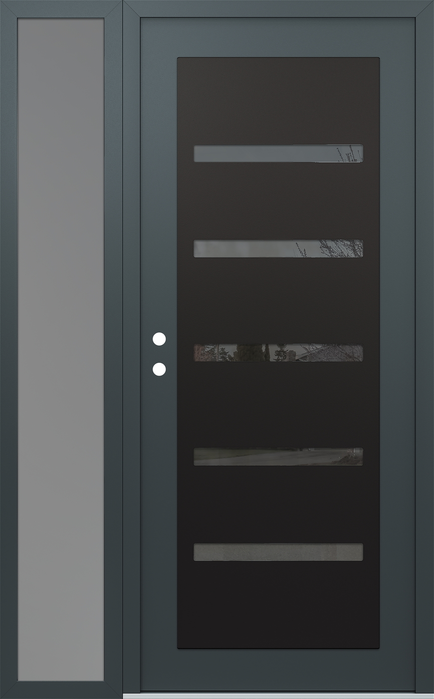 Modern Steel Front Door Diamond C7 52" x 80" anthracite/anthracite mirrored Glass Panel black RHI with Sidelite frosted Glass