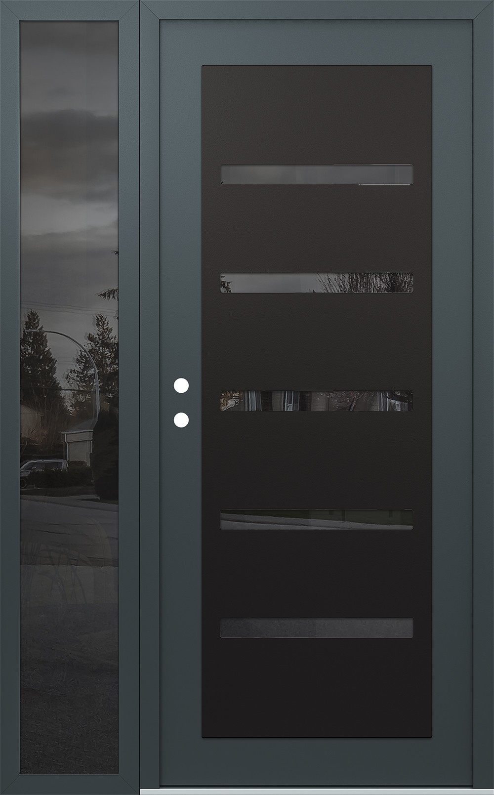 Modern Steel Front Door Diamond C7 52" x 80" anthracite/anthracite mirrored Glass Panel black RHI with Sidelite mirrored Glass